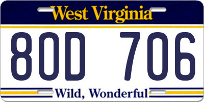 WV license plate 8OD706