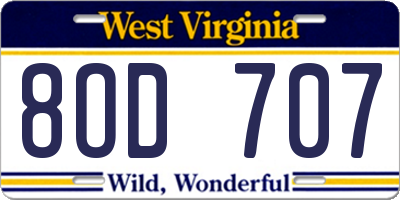 WV license plate 8OD707