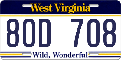 WV license plate 8OD708