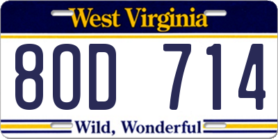WV license plate 8OD714