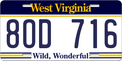 WV license plate 8OD716