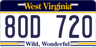 WV license plate 8OD720
