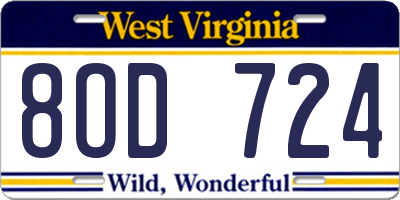 WV license plate 8OD724
