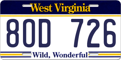 WV license plate 8OD726