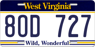 WV license plate 8OD727