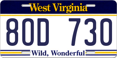 WV license plate 8OD730