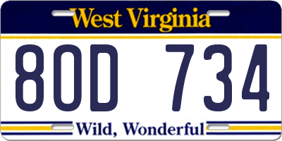 WV license plate 8OD734