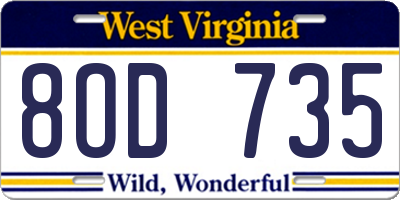 WV license plate 8OD735