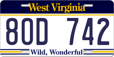WV license plate 8OD742