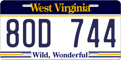 WV license plate 8OD744