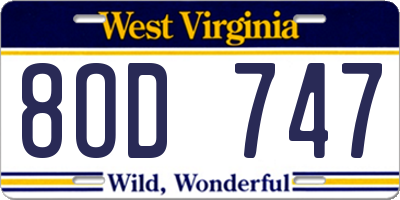 WV license plate 8OD747
