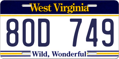 WV license plate 8OD749