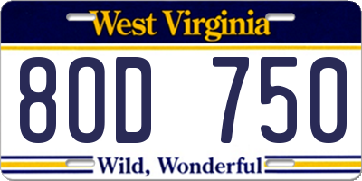 WV license plate 8OD750
