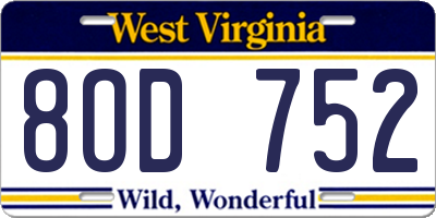 WV license plate 8OD752