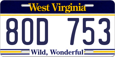 WV license plate 8OD753