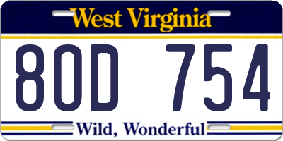WV license plate 8OD754