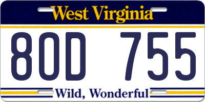 WV license plate 8OD755
