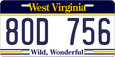 WV license plate 8OD756