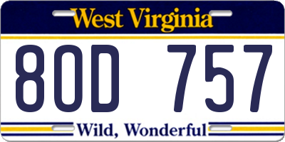 WV license plate 8OD757