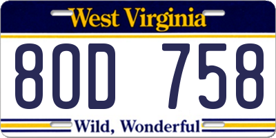 WV license plate 8OD758