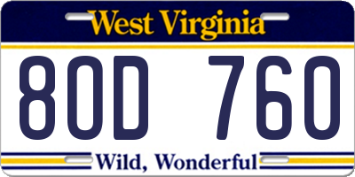 WV license plate 8OD760