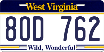 WV license plate 8OD762