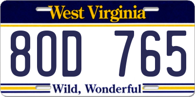 WV license plate 8OD765