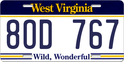WV license plate 8OD767