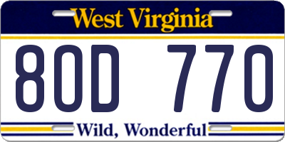 WV license plate 8OD770