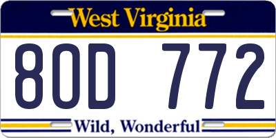 WV license plate 8OD772