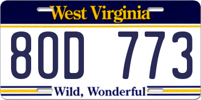 WV license plate 8OD773