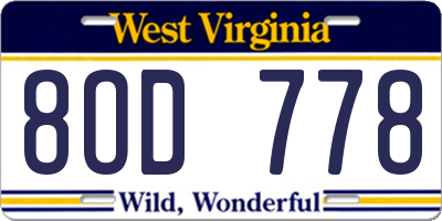 WV license plate 8OD778