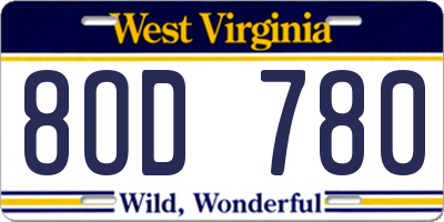 WV license plate 8OD780