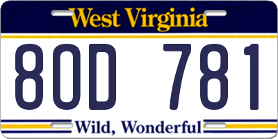 WV license plate 8OD781