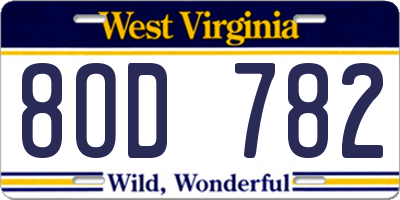 WV license plate 8OD782