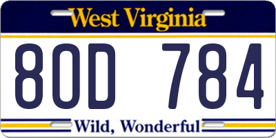 WV license plate 8OD784