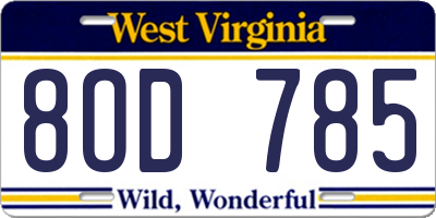 WV license plate 8OD785