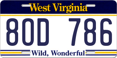 WV license plate 8OD786