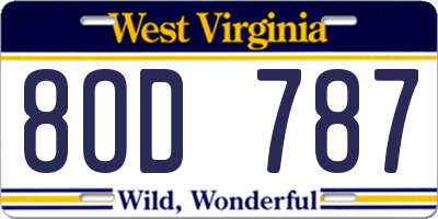 WV license plate 8OD787