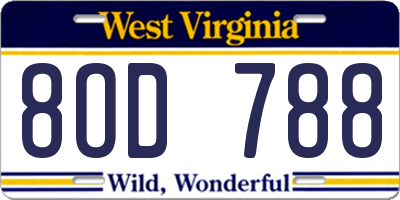 WV license plate 8OD788