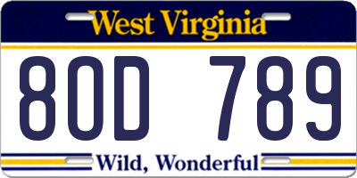 WV license plate 8OD789