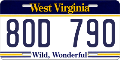 WV license plate 8OD790