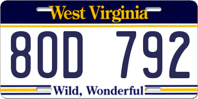 WV license plate 8OD792