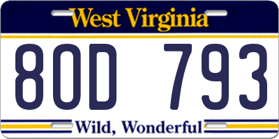WV license plate 8OD793
