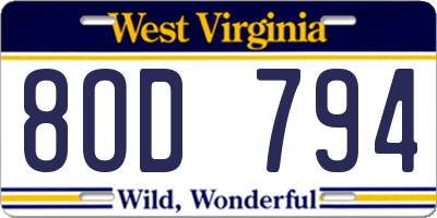 WV license plate 8OD794