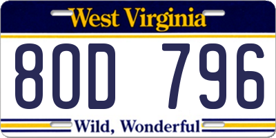 WV license plate 8OD796