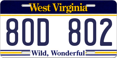 WV license plate 8OD802