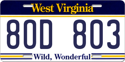 WV license plate 8OD803