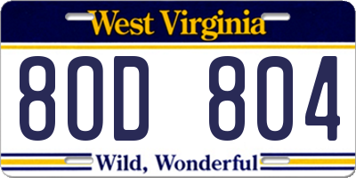 WV license plate 8OD804
