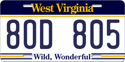 WV license plate 8OD805
